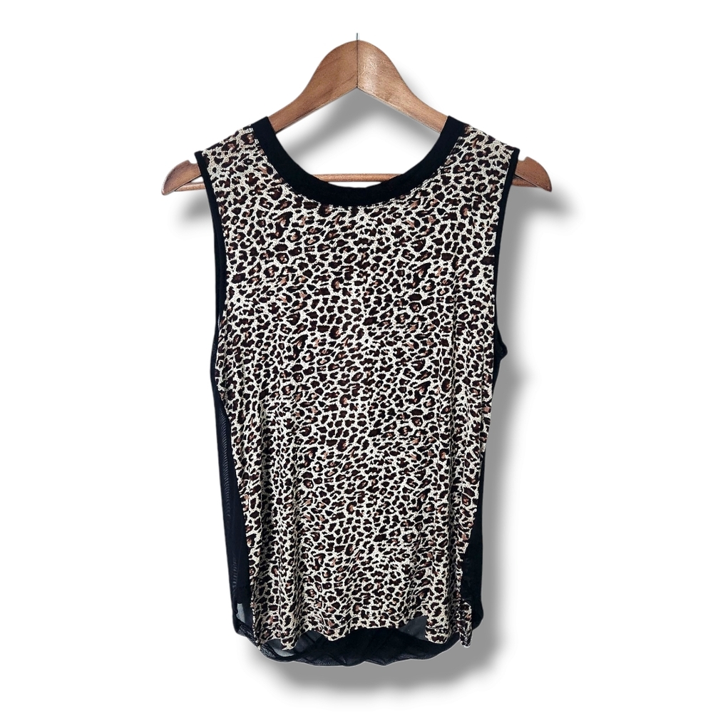 Iris Basic Leopard Print Mesh Flyaway Back Tank Top | Medium